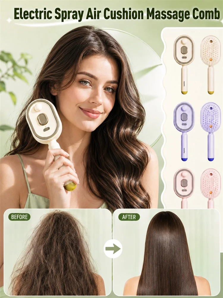 Electric Hair Brush for Detangling with Spray, Red Light Therapy & Scalp Massage– Anti-Frizz.